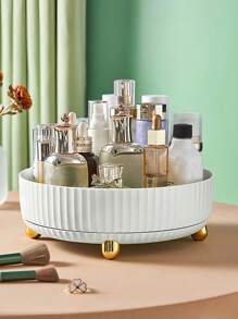 1 件 360° 旋转化妆品收纳托盘 - 超大容量亚克力护肤品和香水展示旋转梳妆台收纳盒，适用于乳液、化妆品、刷子，防尘简约梳妆台收纳，带防滑底座，浴室柜台、卧室梳妆台必备桌面收纳盒