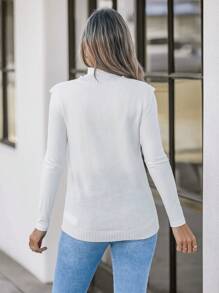 SHEIN LUNE 女款白色针织纹理开衫背心，秋冬款 - 白色 - 查看 2