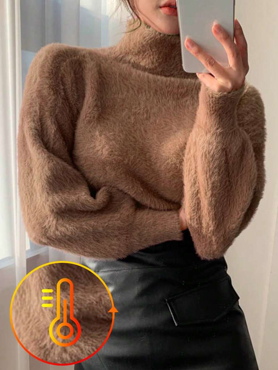 DAZY Women's Furry Turtleneck Warm Sweater,Fall Women Clothes - Camel - View 1