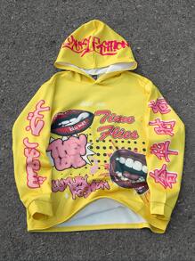 Manfinity Roghcode Men's Letter & Graphic Print Hooded Long Sleeve Sweatshirt - Multicolor - View 1