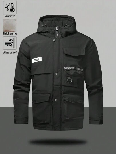 Manfinity Sport Corelite Boyfriend Style Men's Letter Print Hooded Zip Front Ski Jacket