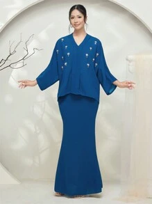 Graceveil Baju Kurung 女式休闲宽松泡泡珠美人鱼下摆传统旗袍端庄