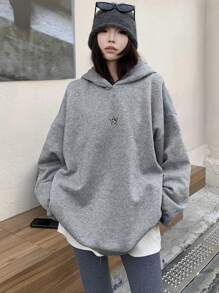 DAZY Women's Hooded Solid Color Five-Pointed Star Sweatshirt, Long Sleeve Leopard Print,Fall Women Clothes - Grey - View 4