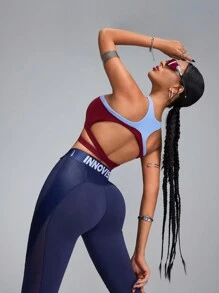 Innovista Sujetador deportivo casual con recortes y bajo cruzado en contraste de color, sin mangas, efecto push up, espalda de tirantes, para ejercicio, yoga, gimnasio - Día de San Valentín