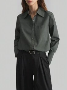 Ontre Dark Gray Women's Loose Casual Blouse, Comfortable Versatile All-Match Shirt, Essential For New Year, Suitable For Spring/Summer