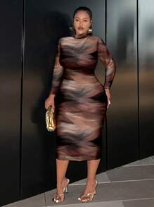 Slaydiva Women Casual Tight Long Sleeve Mid-Length Dress, Suitable For Summer - Multicolor - View 1