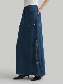 Ontre Women's Casual Denim A-Line Mid-Length Skirt, Minimalist & Fashion For Daily Wear