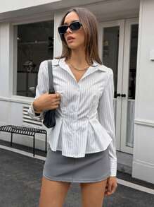 Calvaya Women's Long Sleeve Striped Casual Shirt, Minimalist Fashion For Everyday Wear