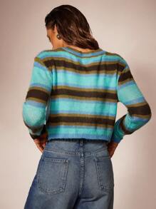 Forever 21 Autumn/Winter Multi-Color Striped Asymmetrical Open-Front Sweater