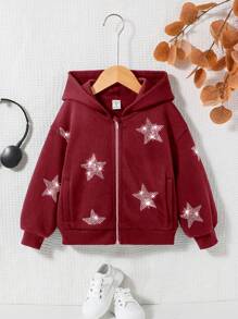 Moletom com Capuz Elegante Tricotada com Estrela de Cinco Pontas, Moda Jovem Feminina