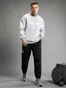 Manfinity Sport Polished Men's Casual Letter Print Drawstring Waist Ankle Cuff Sports Pants Joggers For Autumn - Black - View 7