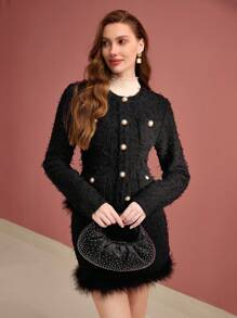 MOTF CARDIGAN BOUTONNE AVEC BORDURE EN FOURRURE CONTRASTANTE