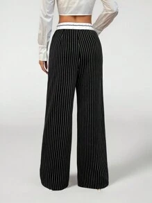 SHEIN PETITE Spliced ​​Waistband Yarn-Dyed Striped Suit Trousers