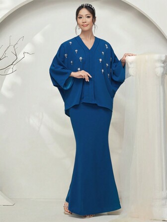 Graceveil Baju Kurung Dames Casual Losse Bubble Bead Zeemeermin Zoom Traditionele Cheongsam Bescheiden