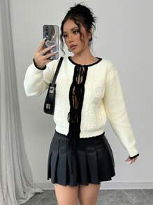 Selianne Bow Knitted Cardigan, Casual And Fashionable For Daily Wear - Beige - View 5