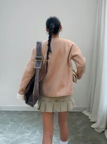 SHEIN EZwear 杏色蓬松女式大衣 - 杏色 - 查看 4