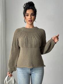 Firerie Áo len chui đầu cổ tròn màu trơn, giản dị và thời trang để mặc hàng ngày - Cà phê nâu - Xem 3