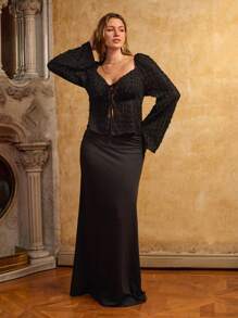 SHEIN VCAY Plus Size Women Solid Color Textured Sheer Blouse