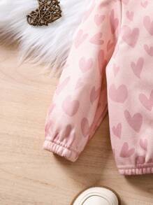SHEIN Bộ đồ 2 món cho bé gái: Áo khoác cardigan dài tay họa tiết trái tim đa năng giản dị và quần ống loe dệt kim - trắng - Xem 5
