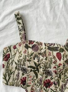 Soleia Women's Multicolor Woven Print Front Button Asymmetrical Hem Short Tank Top, Suitable For Inner Or Outer Wear Top, New Years Eve Outfit, Going Out Top, Holiday Top, New Years Outfit, Party Women Outfit, Festival Outfit, Christmas Outfit - Multicolor - View 5