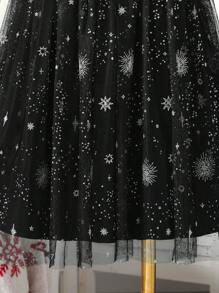 Vestido de fiesta de princesa con mangas de farol de malla y estampado de estrellas de terciopelo para niña preadolescente