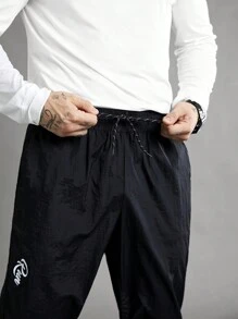 Manfinity Sport Polished Men's Casual Letter Print Drawstring Waist Ankle Cuff Sports Pants Joggers For Autumn - Black - View 5