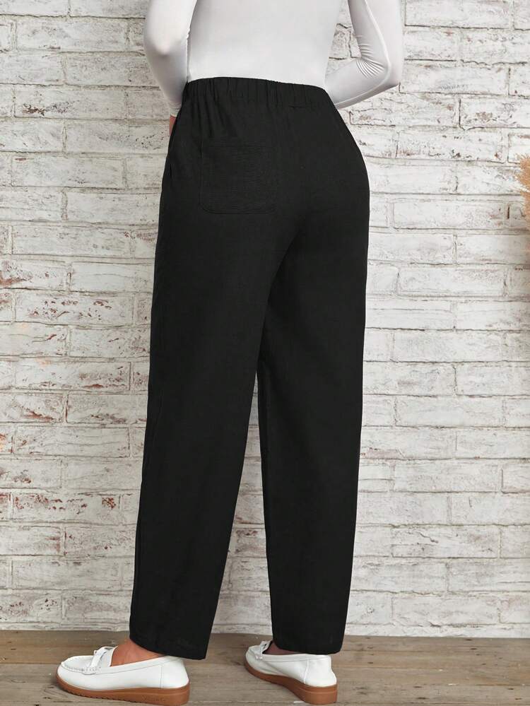 Women Solid Color Daily Wear Elastic Waist Pants