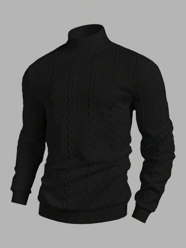 Manfinity RelaxMax Men's Solid Color Stand Collar Long Sleeve Casual Pullover Hoodie, Autumn/Winter