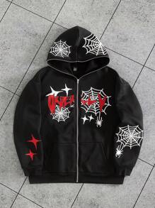 Manfinity EMRG 大码男士纯色全拉链休闲百搭连帽长袖运动衫，外出街头穿着拉链连帽衫，适合朋友、丈夫、男朋友的礼物 - 黑色 - 查看 8