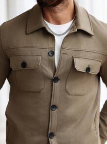 Manfinity Homme Áo khoác nam trơn màu thường ngày, đơn giản và phong cách để mặc hàng ngày, áo khoác đi chơi, quà tặng cho bạn bè, chồng, bạn trai, mùa thu - màu xanh lá - Xem 3