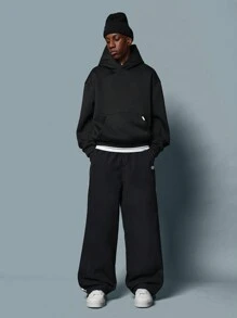 SUMWON Nylon Wide Leg Track Pants Parachute Style Color Block Elastic Waist Streetwear Baggy Pants Fall Winter Sportswear Athleisure Track Bottoms