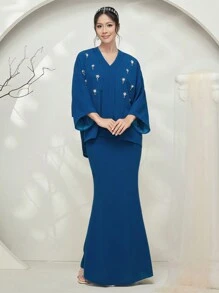 Graceveil Baju Kurung 女式休闲宽松泡泡珠美人鱼下摆传统旗袍端庄