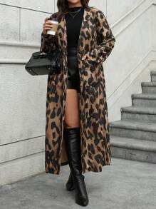 SHEIN LUNE Women Plus Size Regular Leopard Print Jacket, Autumn/Winter - Multicolor - View 1