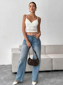 SHEIN Essnce Dames Lente Zomer Casual Nieuw Wit Effen Kleur Elegant Romantisch Kant Strik Ruffle Zoom Camisole Valentijnsdag Valentijnskleding Vakantie Crop Tops Nieuwjaar Dames Outfit