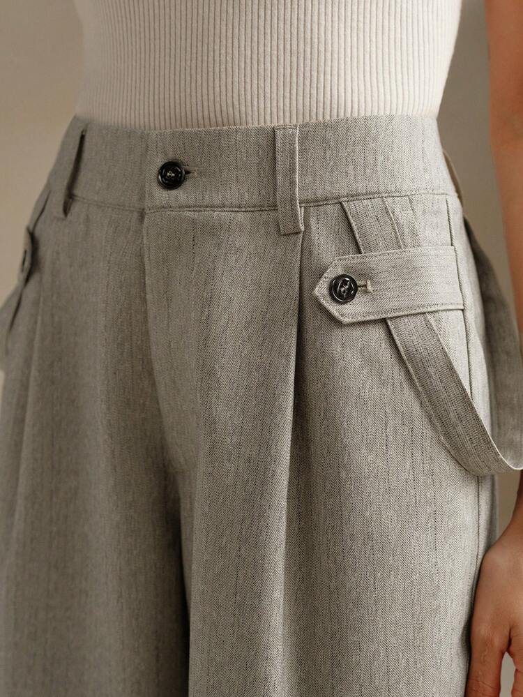 Women's Casual Loose Straight Leg Pants, Simple Ribbon Design, Versatile For Commuting