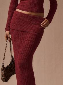 MUSERA Knit Maxi Skirt Brunch Bodycon Fitted For Winter - Burgundy - View 5