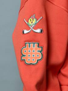 SUMWON Zip Up Members Club Hoodie Ultra Soft Sweatshirt Original Gothic Font Letter Print Winter Fall Casual Streetwear - Coral Orange - View 5
