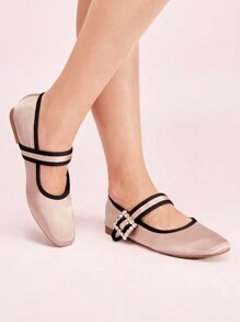 CUCCOO DOLLMOD Women's Round Toe Rhinestone Buckle Simple Flat Shoes Fall - Baby Pink - View 5