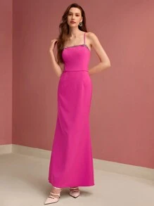 MOTF PREMIUM RHINESTONE DETAIL BIAS CUT CAMI COCKTAIL DRESS - Hot Pink - View 2