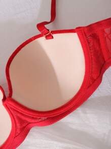 1 件装 1/2 杯聚拢优雅花卉印花红色舒适日常文胸