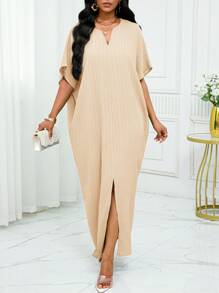 SHEIN Lady Thu ĐôngCông việcMàu xanh lá câyTay cánh dơiVáy Kaftan - Màu be - Xem 5