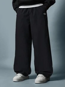 SUMWON Nylon Wide Leg Track Pants Parachute Style Color Block Elastic Waist Streetwear Baggy Pants Fall Winter Sportswear Athleisure Track Bottoms