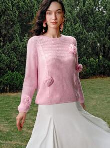 MOTF STUDIO SOLID STEREO FLOWER DETAIL RIBBED KNIT SWEATER - Baby Pink - View 10