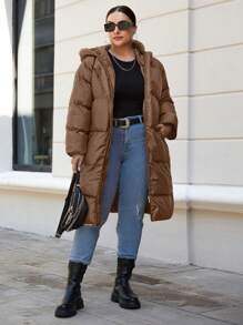 EURMUSE 大码女式连帽棉衣外套，适合冬季 - 摩卡棕 - 查看 4