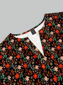 Glamance PATTERNIARY Women Black Plus Size Blouses Extra-Long Sleeve Notched Casual Plain,Plants,Floral,All Over Print Summer Outfits For Women Summer Tops Going Out