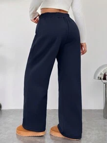 SHEIN EZwear Pantalón de chándal de talle alto, suelto y recto con nudo delantero en color liso para tallas grandes