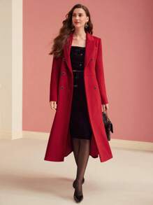 MOTF PREMIUM WOOL DOUBLE BREASTED OVERCOAT - Red - View 7