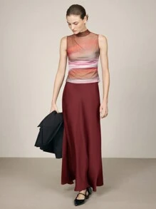 BizChic 女士纯色长款鱼尾裙，秋季女装冬季女装 - 酒紅色 - 查看 10
