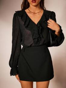 Forever 21 Damen Schlichte V-Ausschnitt Transparente Mesh Bluse