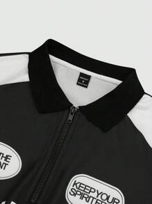 Manfinity EMRG 男士休闲数字印花短袖网球 Polo 衫，适合通勤 - 黑色 - 查看 3